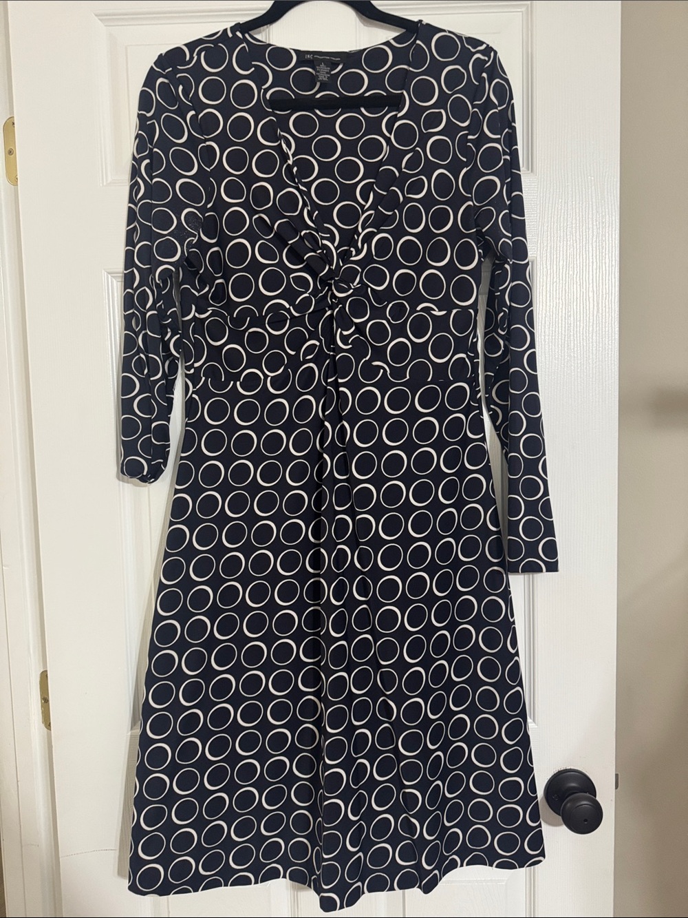 Inc Classic Navy and White Polka Dot Wrap Dress